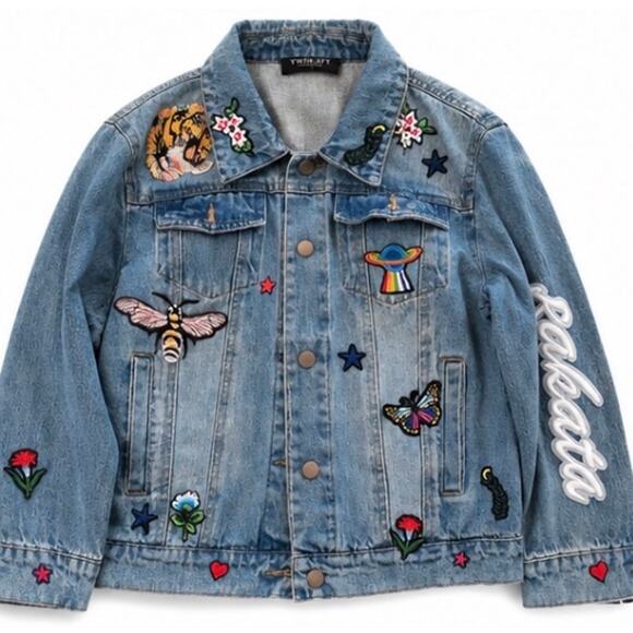 Twin SF Studio Collection Jackets & Blazers - Y2K embroidered patch denim jacket 🐯🦋✨ light wash statement jacket